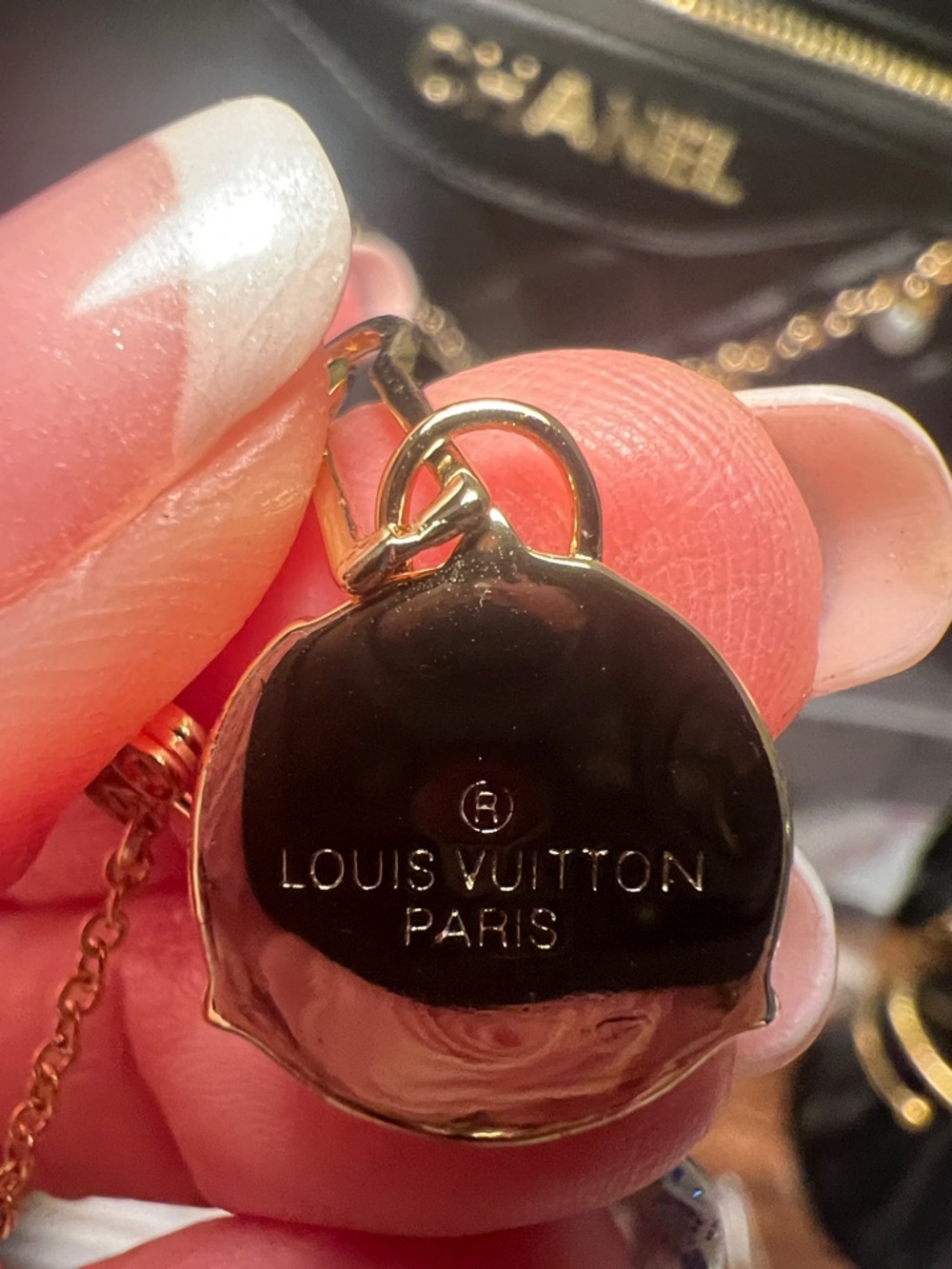 Gold Tone Engraved Dome Charm Necklace with Logo Disc - Picture 10 of 11